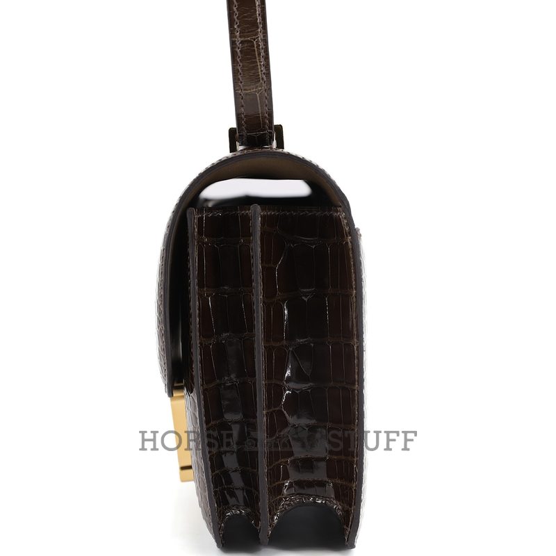 HERMÈS Constance Mini 18 Gris Elephant Shiny Crocodile Alligator GHW