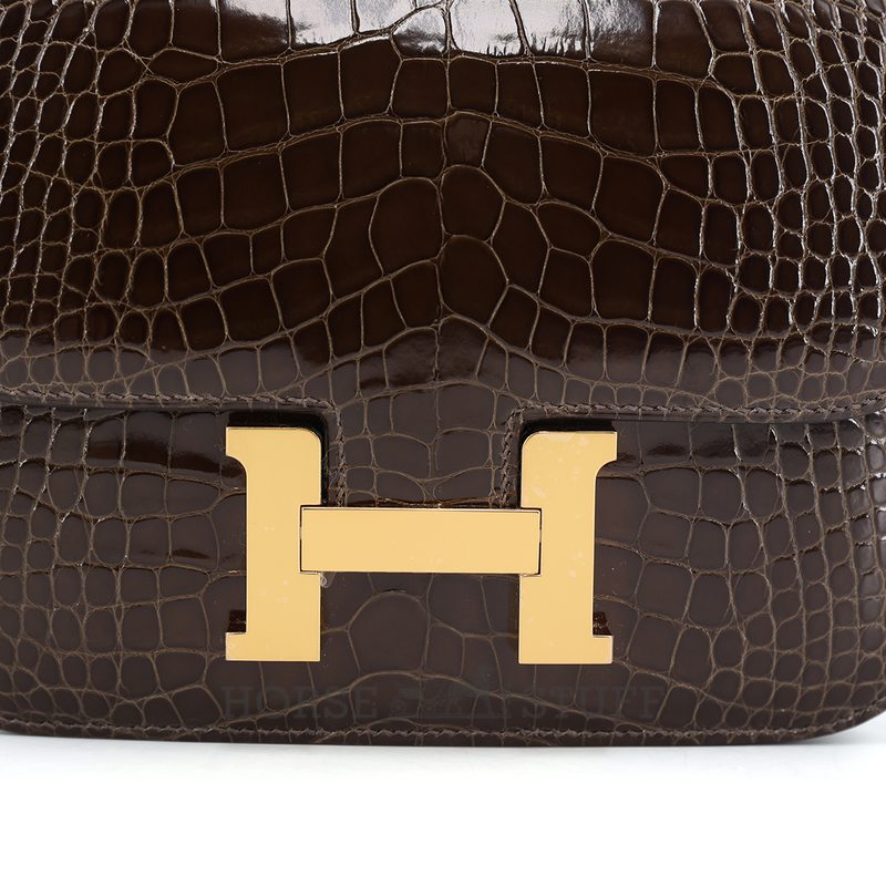HERMÈS Constance Mini 18 Gris Elephant Shiny Crocodile Alligator GHW