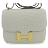 HERMÈS Constance Mini 18 Gris Perle Matte Crocodile Alligator GHW