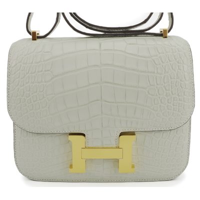 HERMÈS Constance Mini 18 Gris Perle Matte Crocodile Alligator GHW