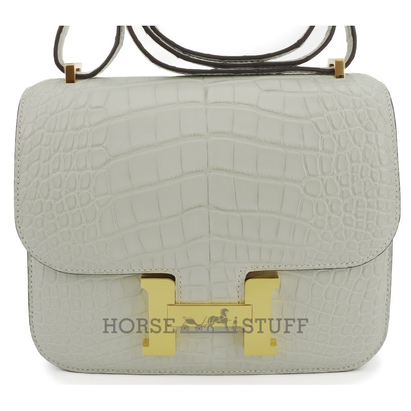HERMÈS Constance Mini 18 Gris Perle Matte Crocodile Alligator GHW