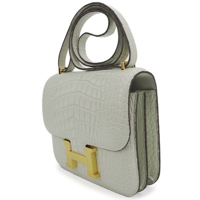 HERMÈS Constance Mini 18 Gris Perle Matte Crocodile Alligator GHW