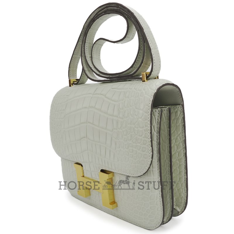 HERMÈS Constance Mini 18 Gris Perle Matte Crocodile Alligator GHW