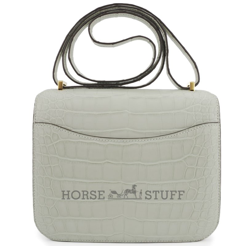 HERMÈS Constance Mini 18 Gris Perle Matte Crocodile Alligator GHW