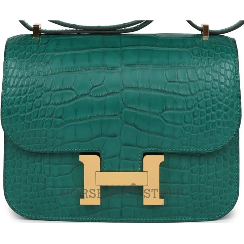 HERMÈS Constance Mini 18 Malachite Matte Crocodile Alligator GHW