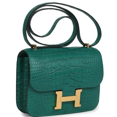 HERMÈS Constance Mini 18 Malachite Matte Crocodile Alligator GHW