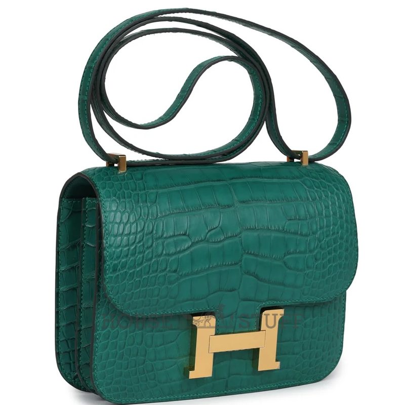 HERMÈS Constance Mini 18 Malachite Matte Crocodile Alligator GHW