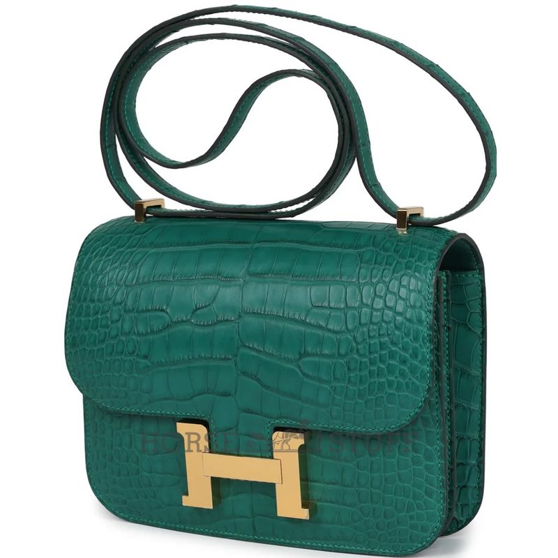 HERMÈS Constance Mini 18 Malachite Matte Crocodile Alligator GHW