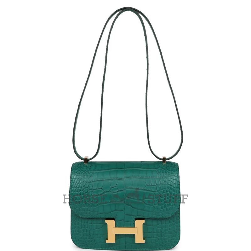 HERMÈS Constance Mini 18 Malachite Matte Crocodile Alligator GHW