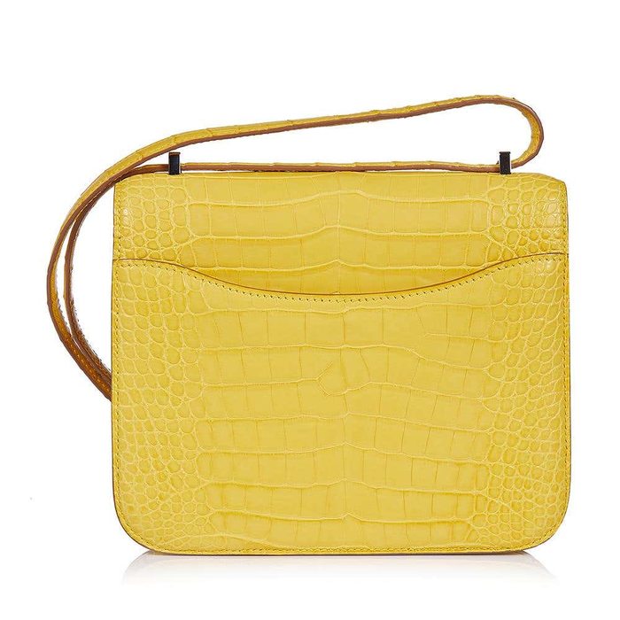 NEW Authentic HERMES Matte Alligator Mimosa Yellow Constance Bag Mini 18  GHW