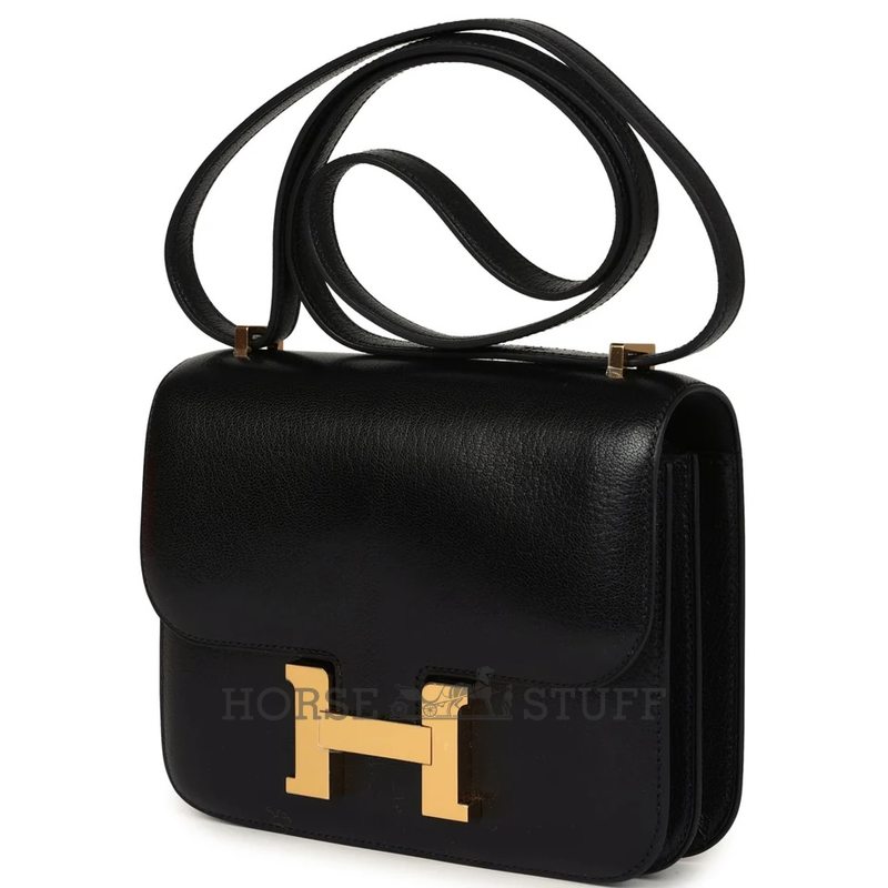 HERMÈS Constance Mini 18 Black Chèvre Chamkila GHW