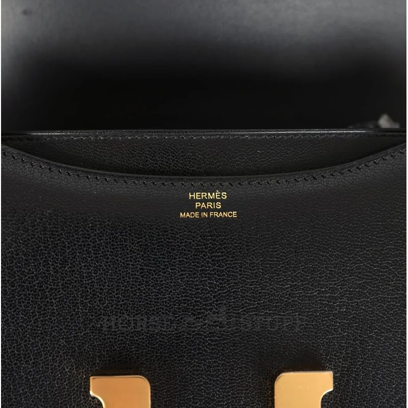 HERMÈS Constance Mini 18 Black Chèvre Chamkila GHW