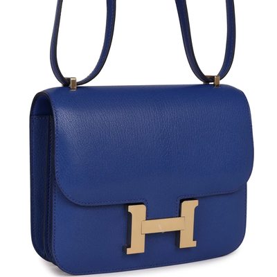 HERMÈS Constance Mini 18 Blue Royal Chèvre Chamkila GHW