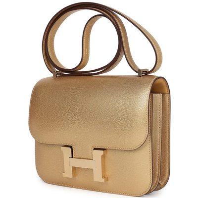 HERMÈS Constance Mini 18 Exceptional Super Rare Dore ( Metallic Gold ) Chèvre Chamkila Permabrass HW