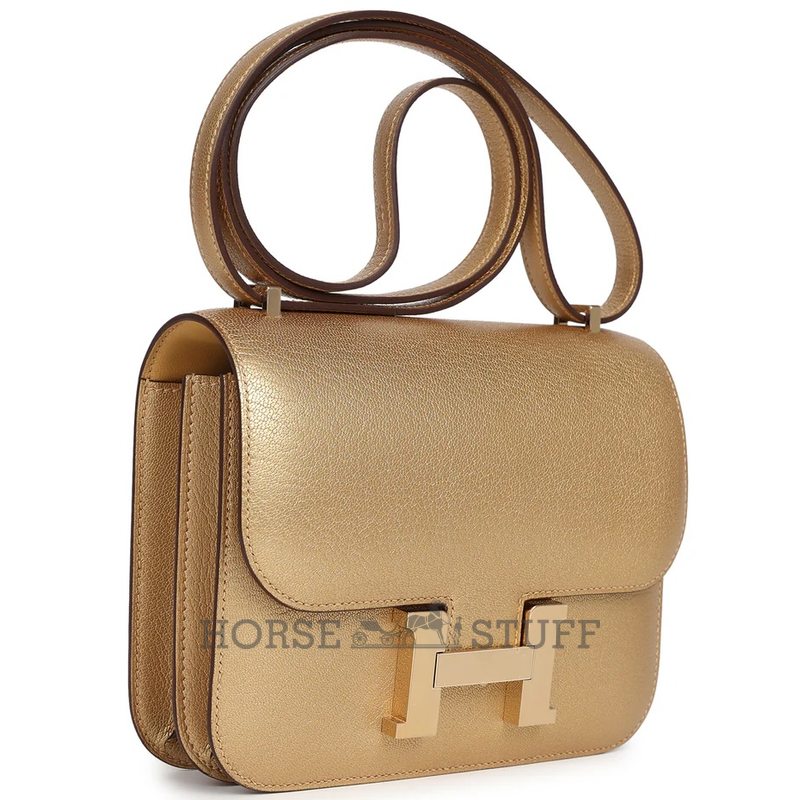 HERMÈS Constance Mini 18 Exceptional Super Rare Dore ( Metallic Gold ) Chèvre Chamkila Permabrass HW