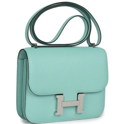 HERMÈS Constance Mini 18 Aqua Chèvre Mysore PHW
