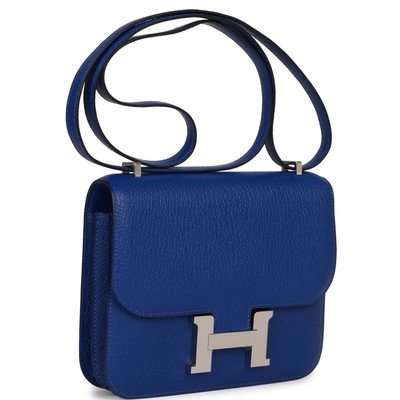 HERMÈS Constance Mini 18 Blue Electrique Chèvre Mysore PHW