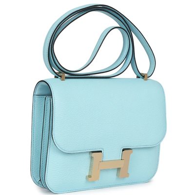 HERMÈS Constance Mini 18 Blue Zephyr Chèvre Mysore Permabrass HW