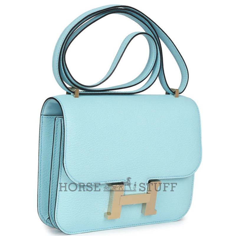 HERMÈS Constance Mini 18 Blue Zephyr Chèvre Mysore Permabrass HW