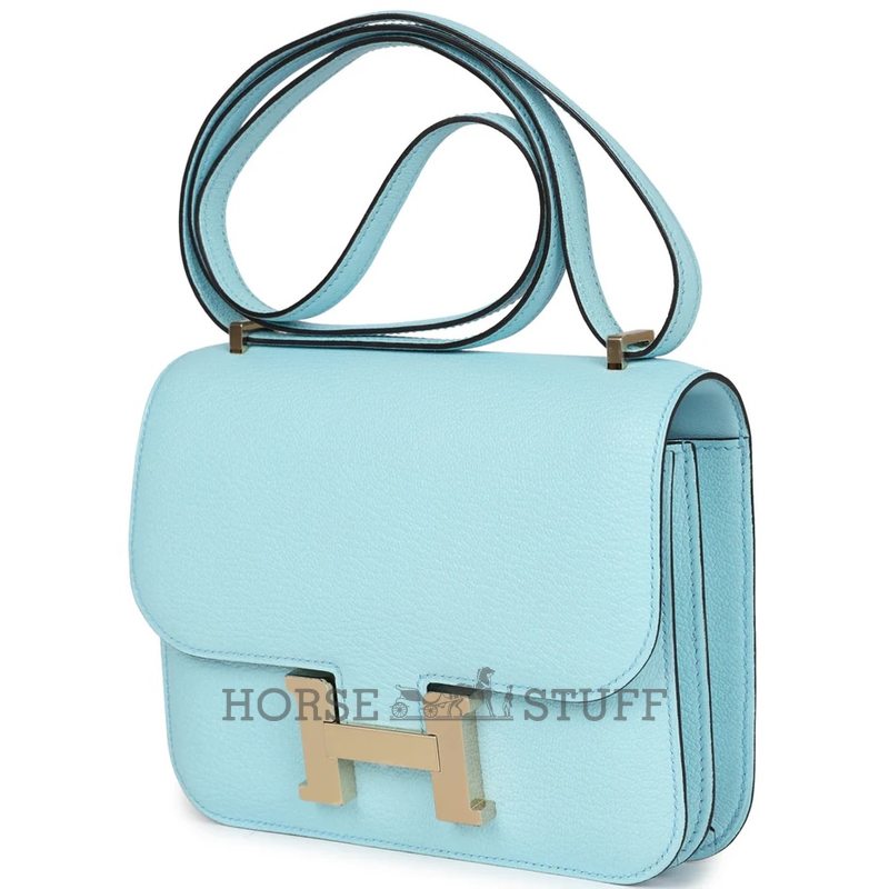 HERMÈS Constance Mini 18 Blue Zephyr Chèvre Mysore Permabrass HW