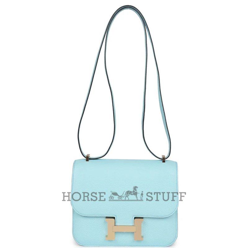 HERMÈS Constance Mini 18 Blue Zephyr Chèvre Mysore Permabrass HW
