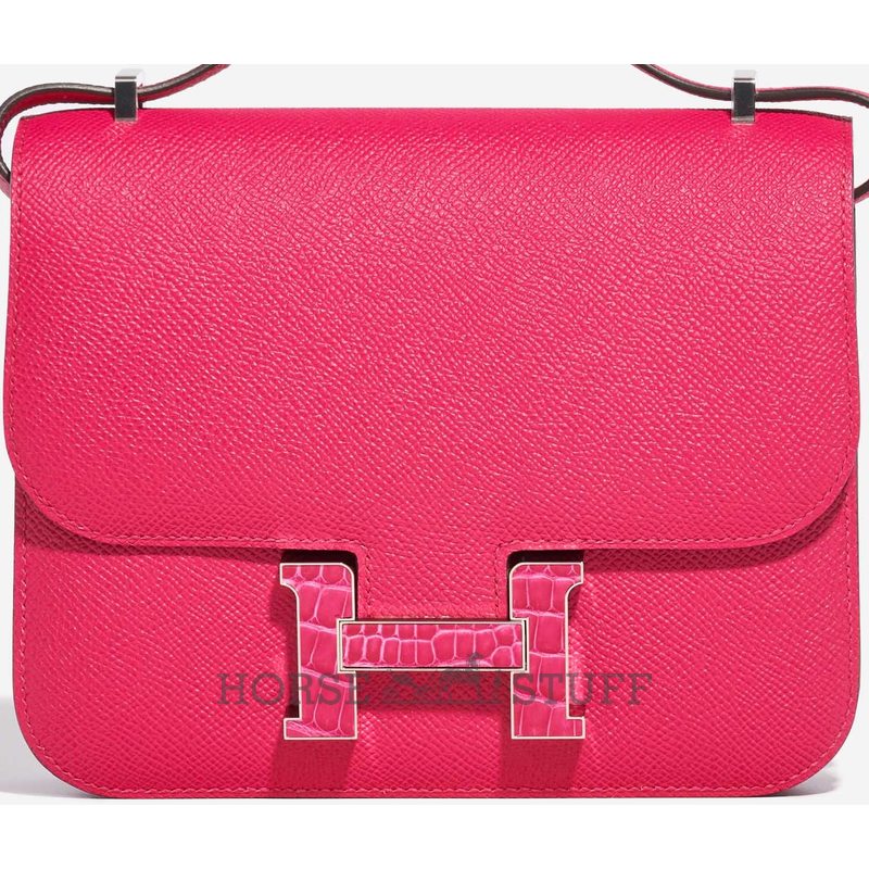 HERMÈS Constance Mini 18 Rose Mexico Epsom with Matte Rose Mexico Crocodile Alligator PHW