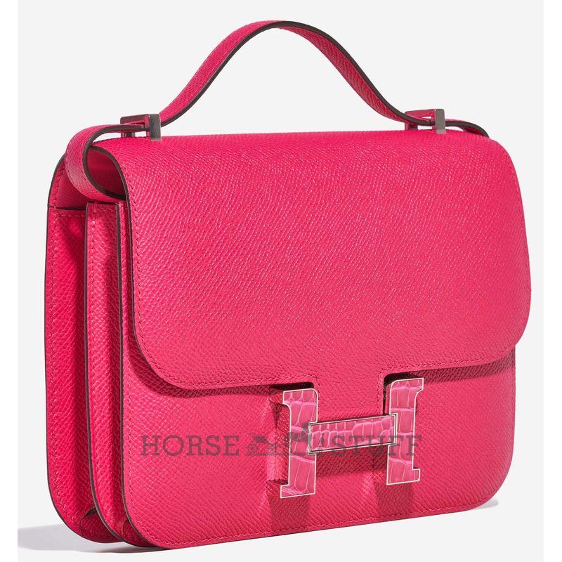 HERMÈS Constance Mini 18 Rose Mexico Epsom with Matte Rose Mexico Crocodile Alligator PHW