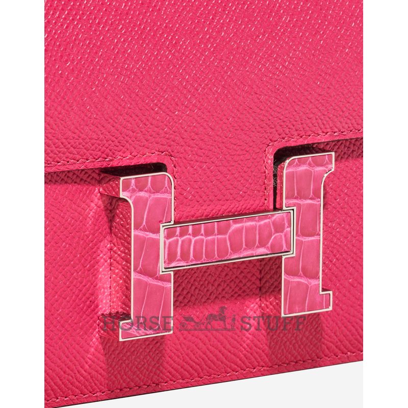 HERMÈS Constance Mini 18 Rose Mexico Epsom with Matte Rose Mexico Crocodile Alligator PHW