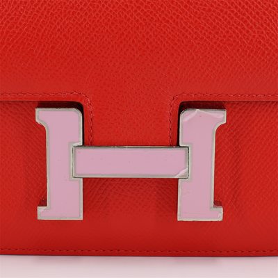 HERMÈS Constance Mini 18 Rouge de Coeur Epsom with Enamel Pink PHW