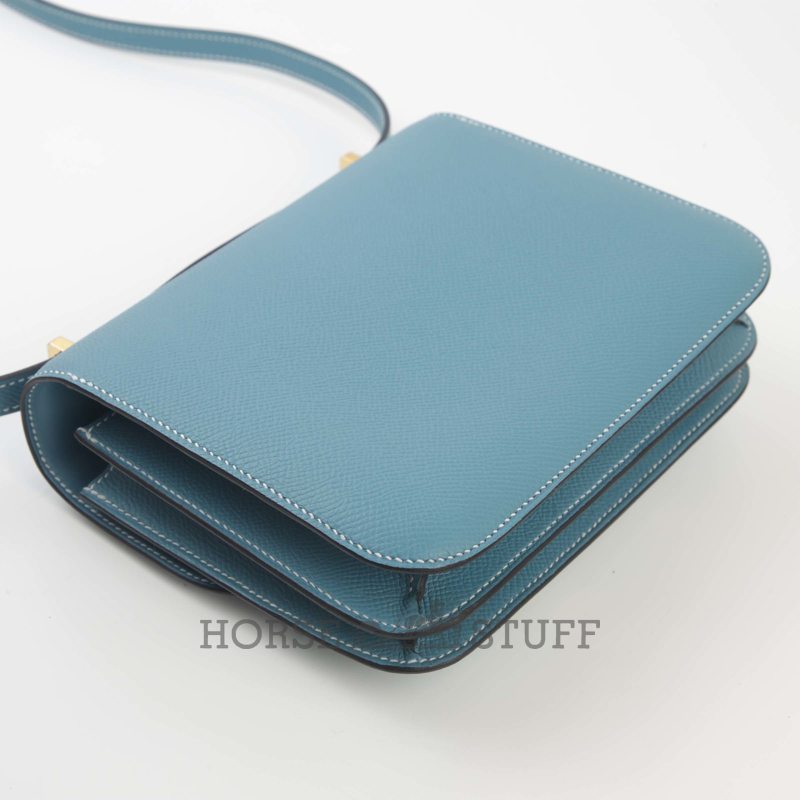 HERMÈS Constance Mini 18 Blue Jean Epsom GHW