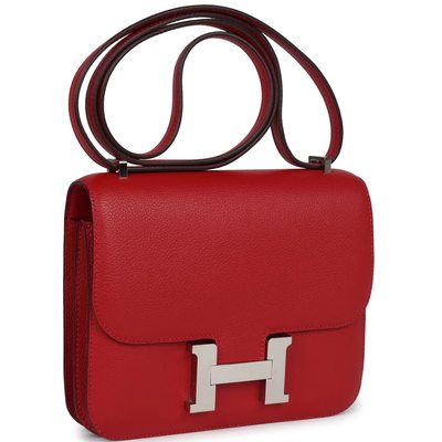 HERMÈS Constance Mini 18 Rouge Casaque Evercolor PHW
