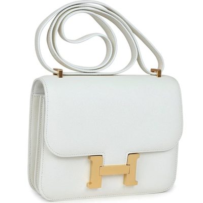 HERMÈS Constance Mini 18 White Evercolor GHW