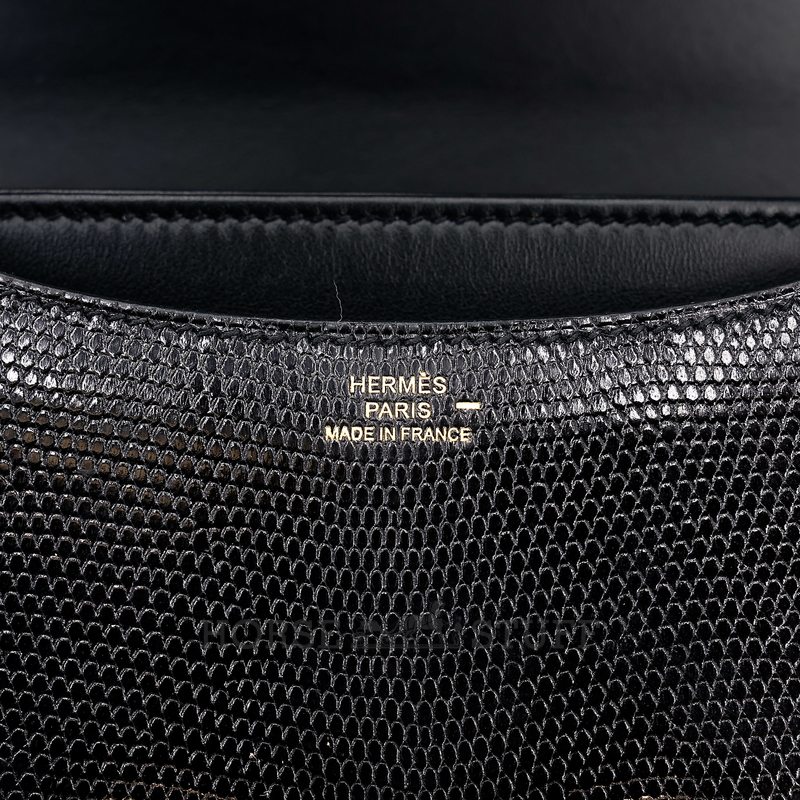 Hermès Constance 18 Black Shiny Niloticus Lizard GHW
