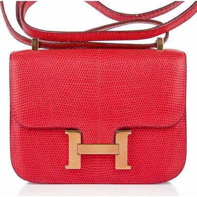 Hermès Constance 18 Rouge Casaque Shiny Niloticus Lizard GHW