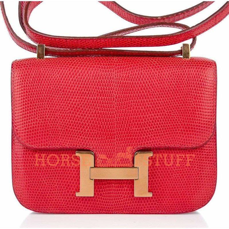 Hermès Constance 18 Rouge Casaque Shiny Niloticus Lizard GHW