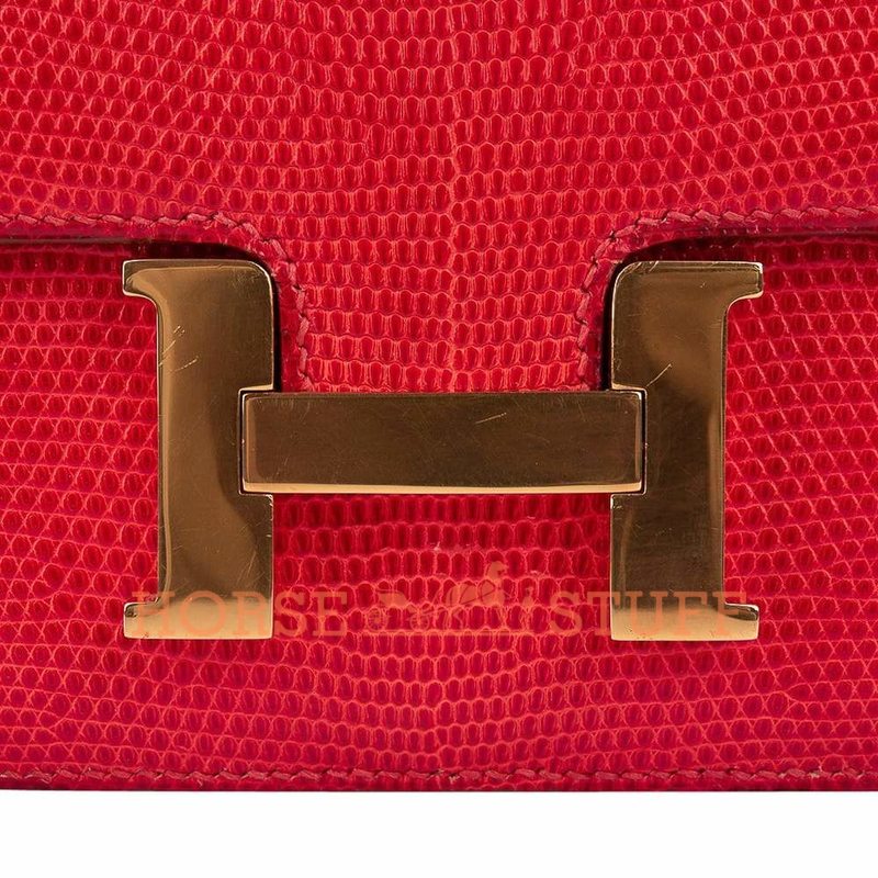 Hermès Constance 18 Rouge Casaque Shiny Niloticus Lizard GHW