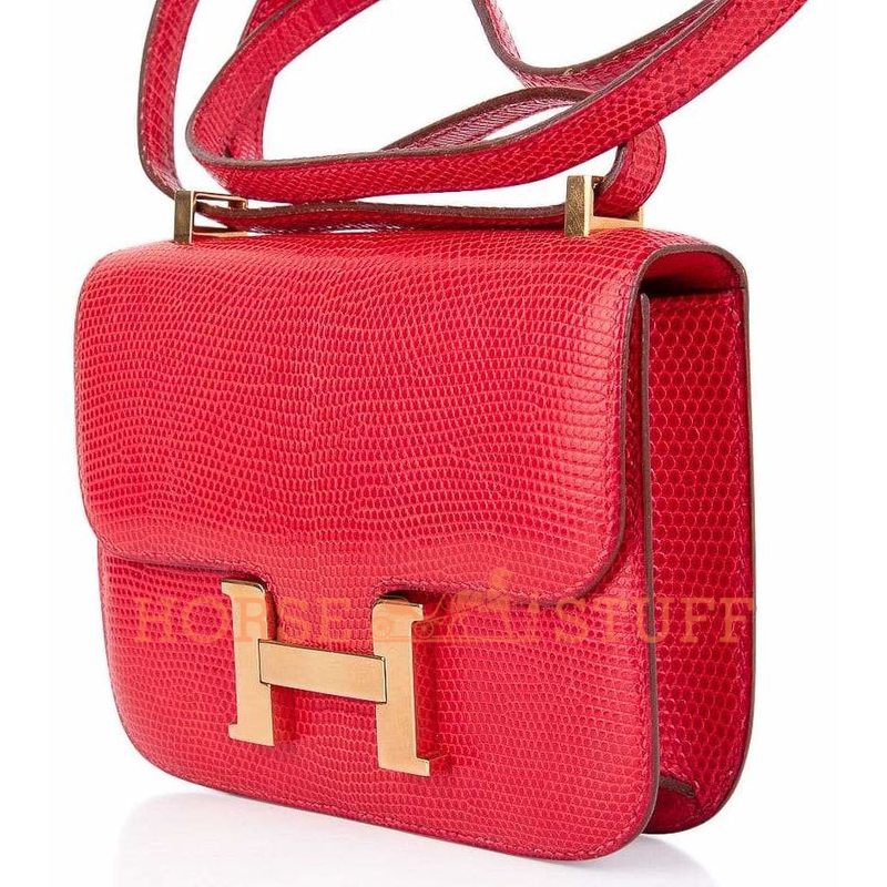 Hermès Constance 18 Rouge Casaque Shiny Niloticus Lizard GHW