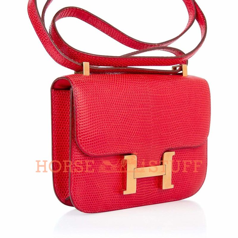 Hermès Constance 18 Rouge Casaque Shiny Niloticus Lizard GHW