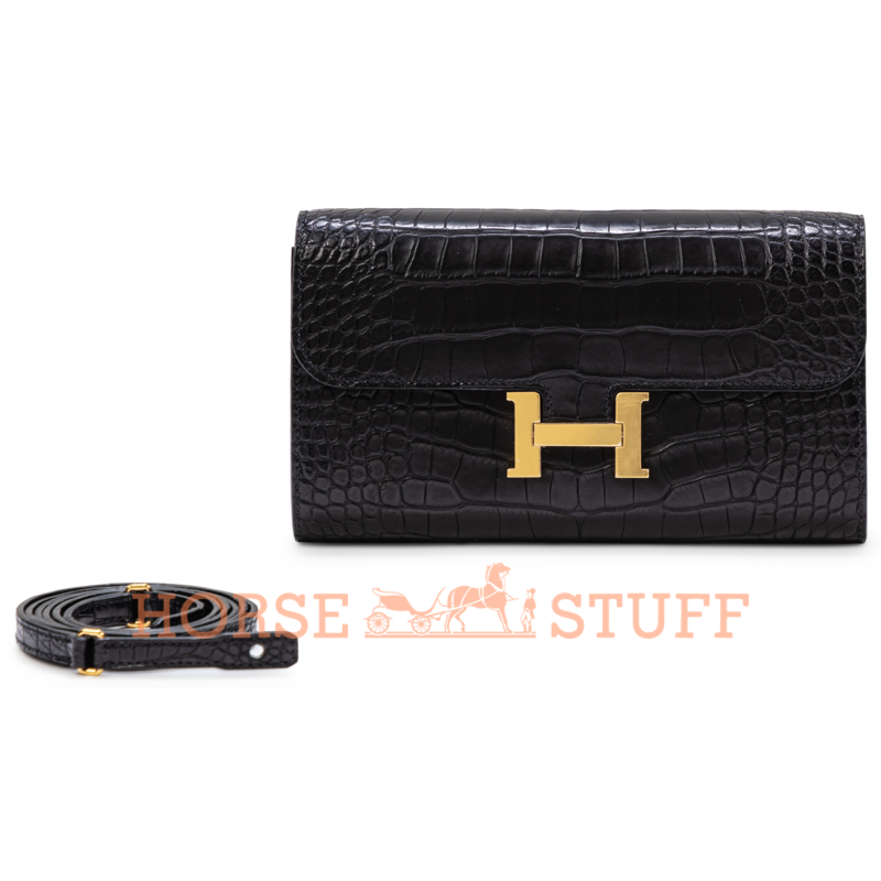 Hermès Constance To Go Wallet Black Matte Crocodile Alligator GHW