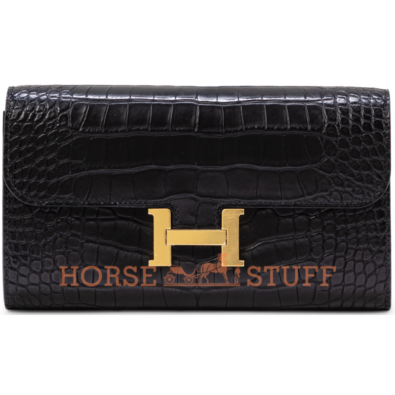 Hermès Constance To Go Wallet Black Matte Crocodile Alligator GHW