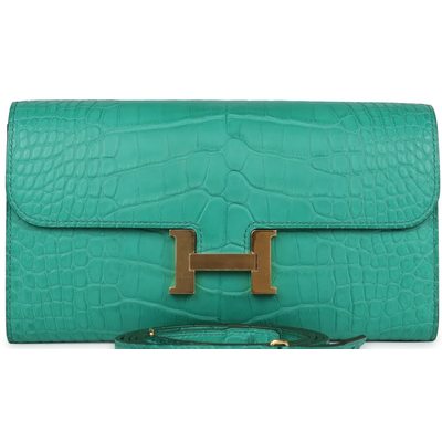 Hermès Constance To Go Wallet Vert Jade Matte Crocodile Alligator GHW