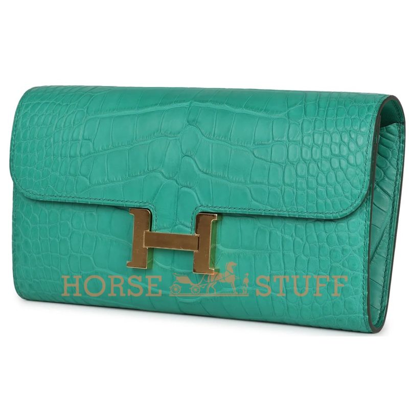 Hermès Constance To Go Wallet Vert Jade Matte Crocodile Alligator GHW