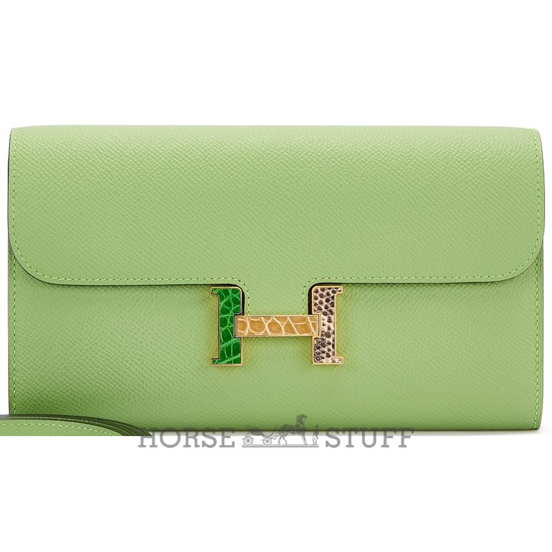 Hermès Constance To Go Wallet Vert Criquet Epsom with Cactus / Beige Sable Shiny Crocodile Alligator and Ombre Salvatore Varanus Lizard GHW