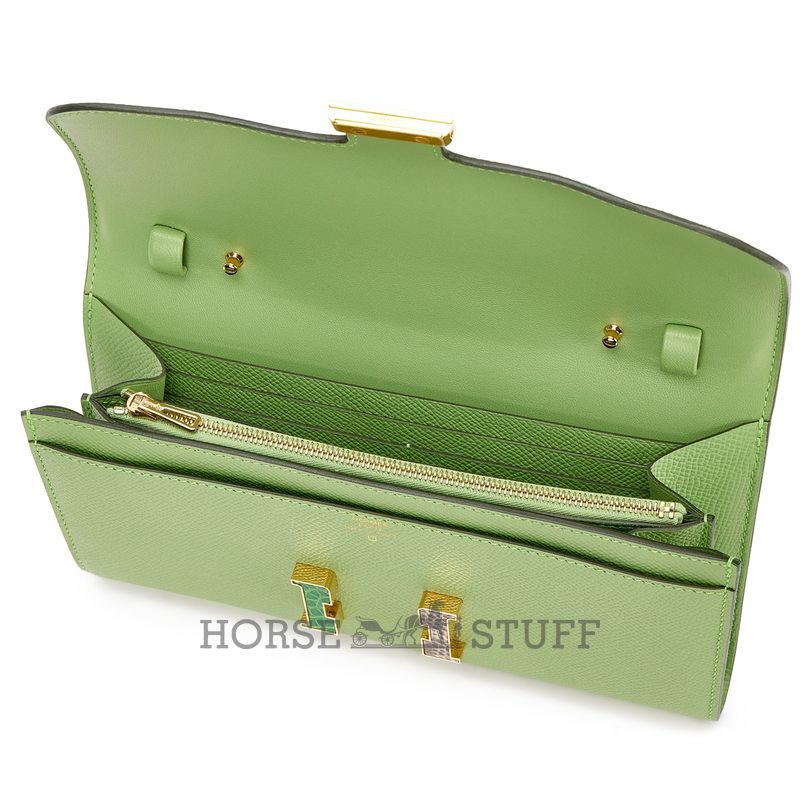 Hermès Constance To Go Wallet Vert Criquet Epsom with Cactus / Beige Sable Shiny Crocodile Alligator and Ombre Salvatore Varanus Lizard GHW