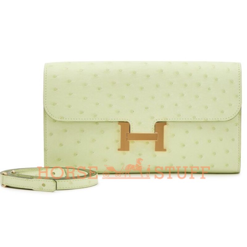 Hermès Constance To Go Wallet Vert Criquet Ostrich GHW