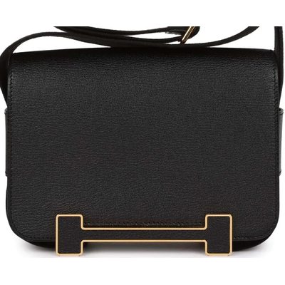 Hermès Geta Black Chèvre Mysore GHW