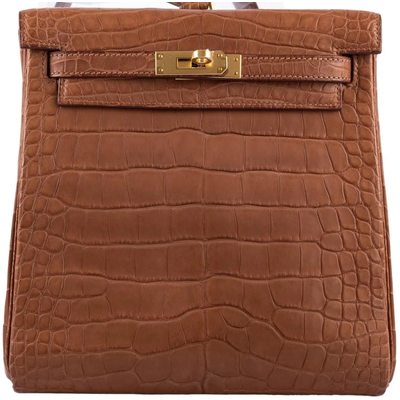 Hermes Kelly Ado II Backpack Gold Matte Crocodile Alligator GHW