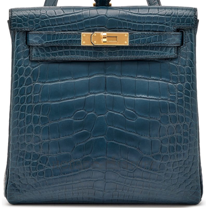Hermes Kelly Ado II Backpack Vert Rousseau Matte Crocodile Alligator GHW