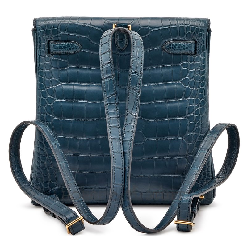Hermes Kelly Ado II Backpack Vert Rousseau Matte Crocodile Alligator GHW