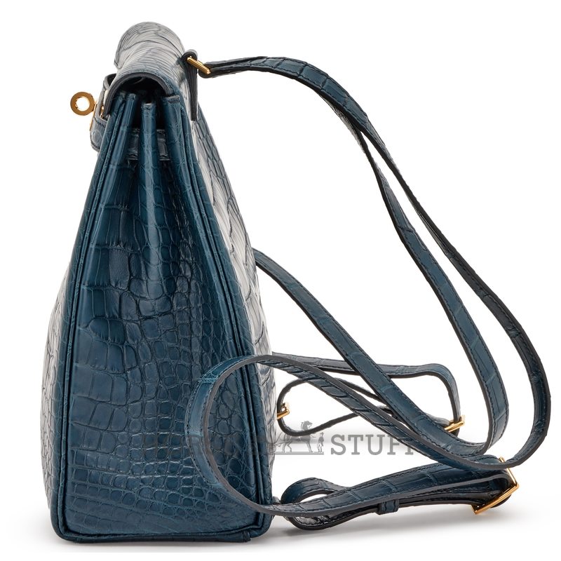 Hermes Kelly Ado II Backpack Vert Rousseau Matte Crocodile Alligator GHW